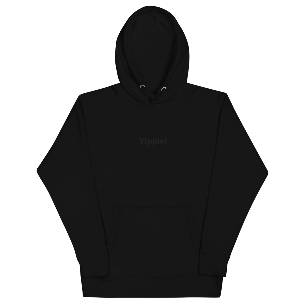 "Yippie!" Black Embroidered Hoodie – Soft, Sleek, and Stylish