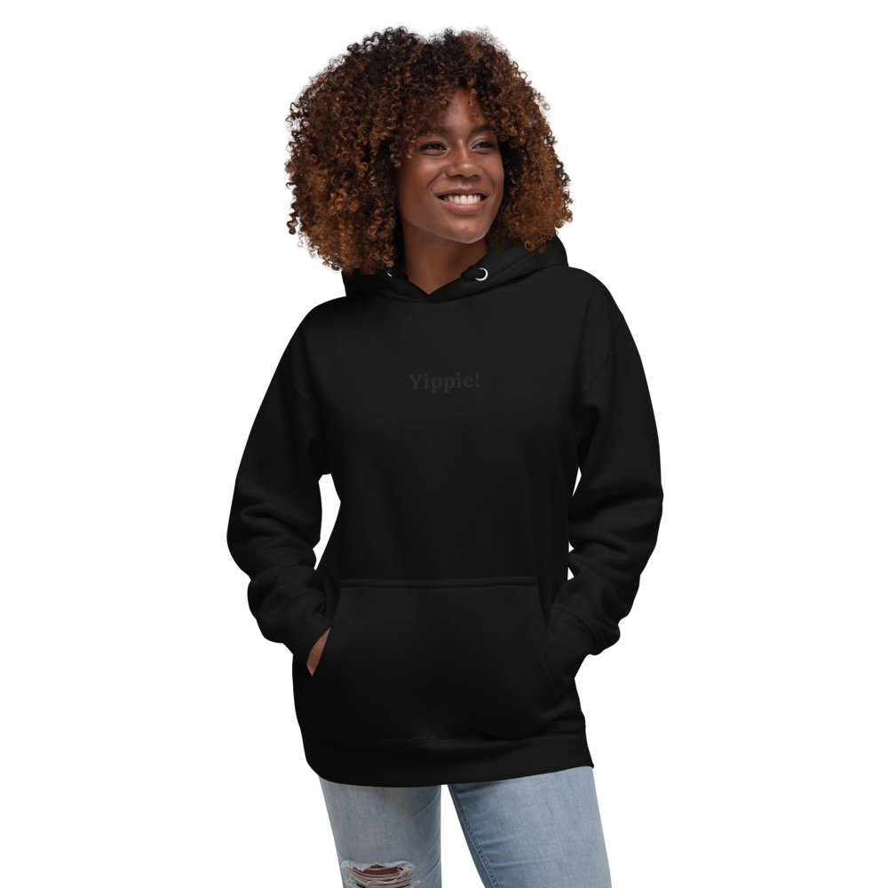 "Yippie!" Black Embroidered Hoodie – Soft, Sleek, and Stylish