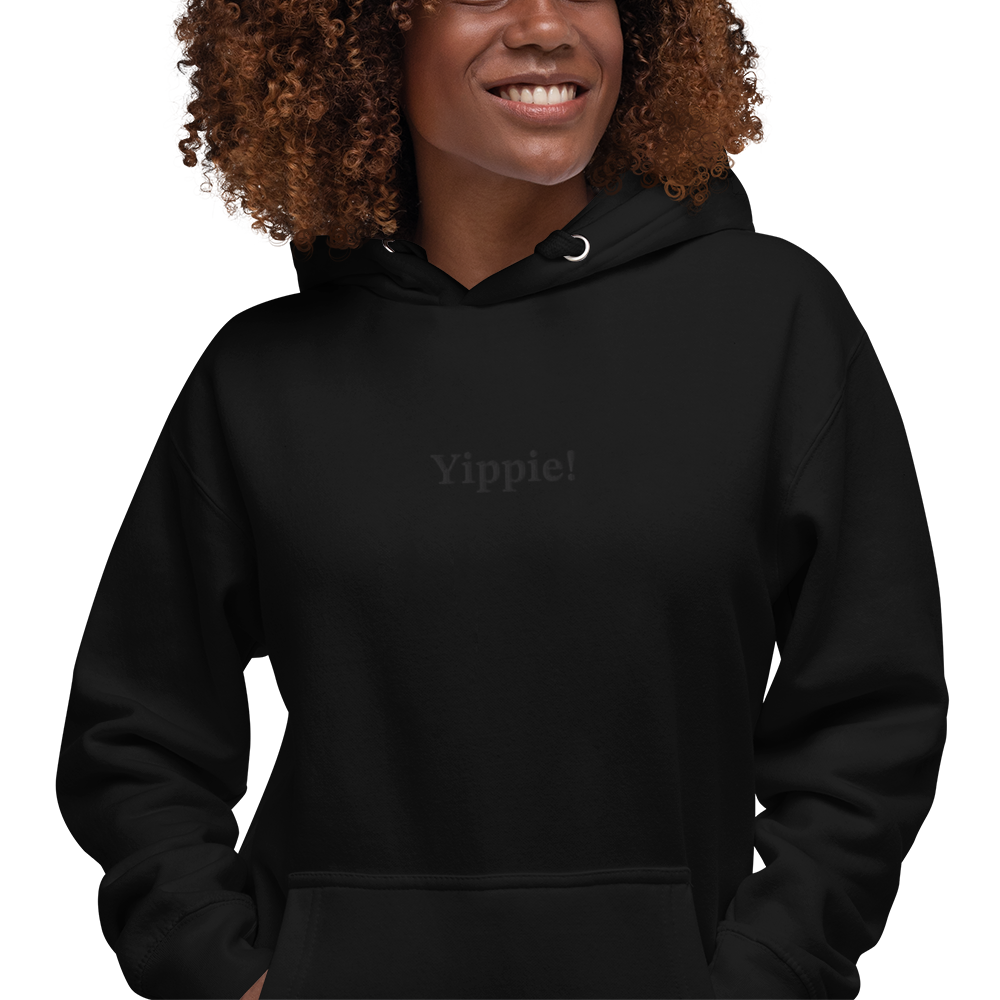 "Yippie!" Black Embroidered Hoodie – Soft, Sleek, and Stylish