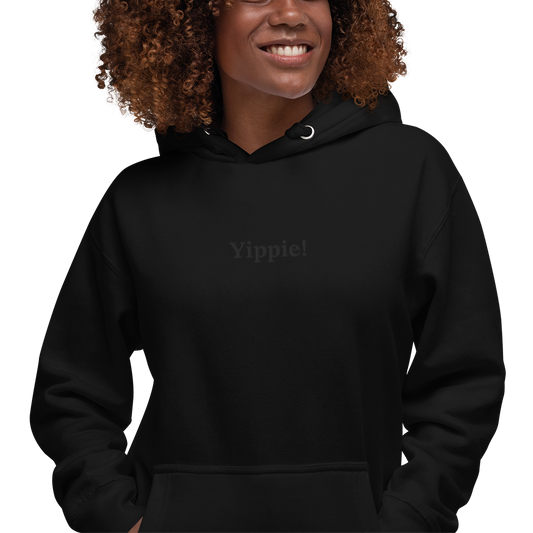 "Yippie!" Black Embroidered Hoodie – Soft, Sleek, and Stylish